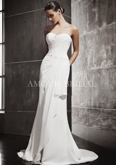 Свадебное платье 036-W27789. С прямой юбкой, длинное со шлейфом.